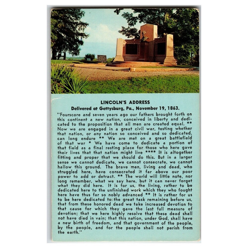 Lincoln Speech Memorial Gettysburg PA Postcard Dexter Press C.H. Ruth